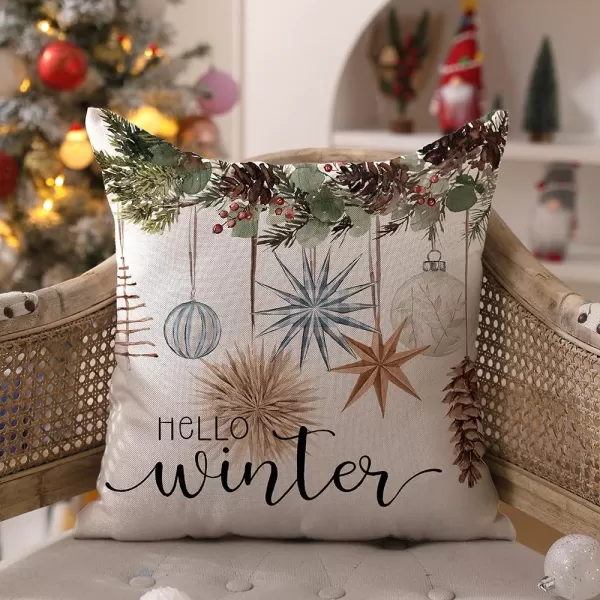 DFXSZ Christmas Pillow Covers 18x18 inch Set of 4 Christmas Tree Gloves Hello Winter Decorative Red White Stripe Throw Pillow Covers Winter Farmhouse Decoration for Home Couch 134Bluewhite