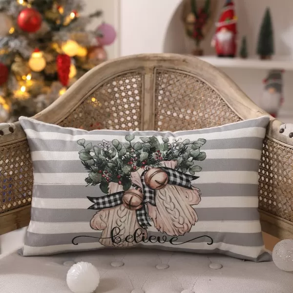 DFXSZ Christmas Pillow Covers 18x18 inch Set of 4 Christmas Tree Gloves Hello Winter Decorative Red White Stripe Throw Pillow Covers Winter Farmhouse Decoration for Home Couch 134White Grey