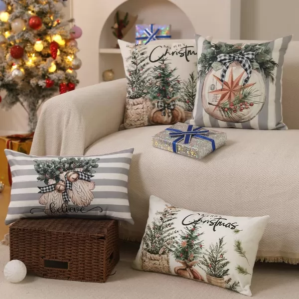 DFXSZ Christmas Pillow Covers 18x18 inch Set of 4 Christmas Tree Gloves Hello Winter Decorative Red White Stripe Throw Pillow Covers Winter Farmhouse Decoration for Home Couch 134White Grey