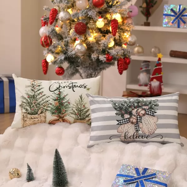 DFXSZ Christmas Pillow Covers 18x18 inch Set of 4 Christmas Tree Gloves Hello Winter Decorative Red White Stripe Throw Pillow Covers Winter Farmhouse Decoration for Home Couch 134White Grey