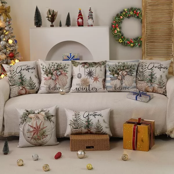 DFXSZ Christmas Pillow Covers 18x18 inch Set of 4 Christmas Tree Gloves Hello Winter Decorative Red White Stripe Throw Pillow Covers Winter Farmhouse Decoration for Home Couch 134White
