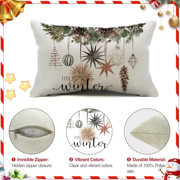 DFXSZ Christmas Pillow Covers 18x18 inch Set of 4 Christmas Tree Gloves Hello Winter Decorative Red White Stripe Throw Pillow Covers Winter Farmhouse Decoration for Home Couch 134White
