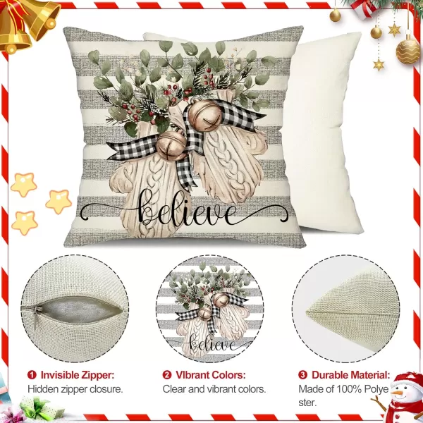 DFXSZ Christmas Pillow Covers 18x18 inch Set of 4 Christmas Tree Gloves Hello Winter Decorative Red White Stripe Throw Pillow Covers Winter Farmhouse Decoration for Home Couch 134White Grey
