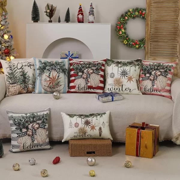 DFXSZ Christmas Pillow Covers 18x18 inch Set of 4 Christmas Tree Gloves Hello Winter Decorative Red White Stripe Throw Pillow Covers Winter Farmhouse Decoration for Home Couch 134White Grey