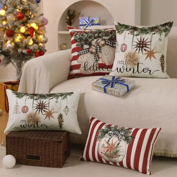 DFXSZ Christmas Pillow Covers 18x18 inch Set of 4 Christmas Tree Gloves Hello Winter Decorative Red White Stripe Throw Pillow Covers Winter Farmhouse Decoration for Home Couch 134Red White