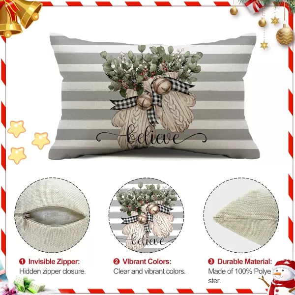 DFXSZ Christmas Pillow Covers 18x18 inch Set of 4 Christmas Tree Gloves Hello Winter Decorative Red White Stripe Throw Pillow Covers Winter Farmhouse Decoration for Home Couch 134White Grey