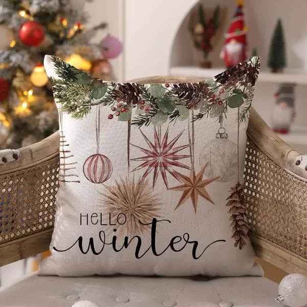 DFXSZ Christmas Pillow Covers 18x18 inch Set of 4 Christmas Tree Gloves Hello Winter Decorative Red White Stripe Throw Pillow Covers Winter Farmhouse Decoration for Home Couch 134Pinkwhite