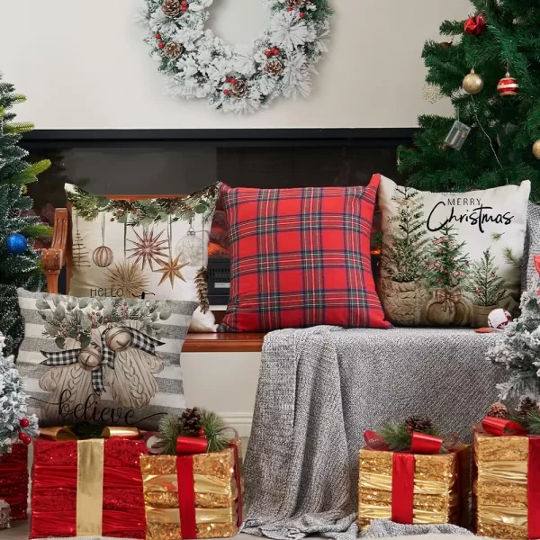 DFXSZ Christmas Pillow Covers 18x18 inch Set of 4 Christmas Tree Gloves Hello Winter Decorative Red White Stripe Throw Pillow Covers Winter Farmhouse Decoration for Home Couch 134White Grey