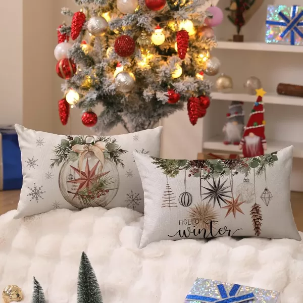 DFXSZ Christmas Pillow Covers 18x18 inch Set of 4 Christmas Tree Gloves Hello Winter Decorative Red White Stripe Throw Pillow Covers Winter Farmhouse Decoration for Home Couch 134White