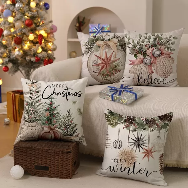 DFXSZ Christmas Pillow Covers 18x18 inch Set of 4 Christmas Tree Gloves Hello Winter Decorative Red White Stripe Throw Pillow Covers Winter Farmhouse Decoration for Home Couch 134White