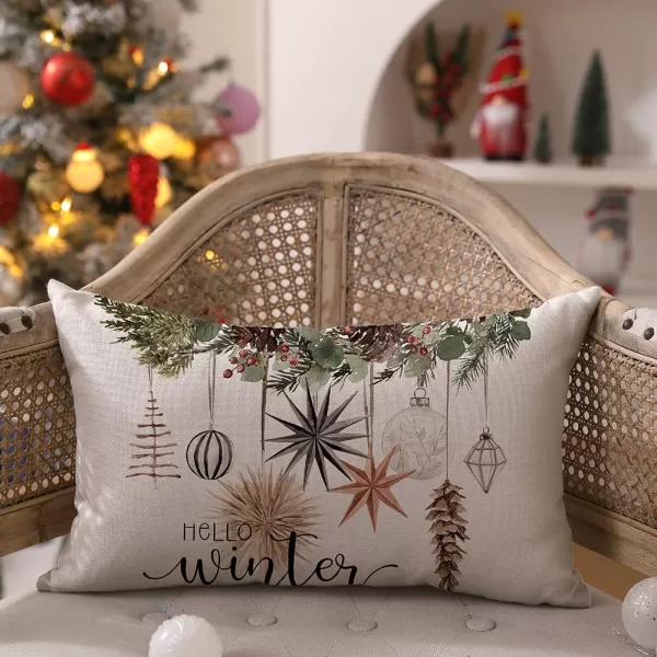 DFXSZ Christmas Pillow Covers 18x18 inch Set of 4 Christmas Tree Gloves Hello Winter Decorative Red White Stripe Throw Pillow Covers Winter Farmhouse Decoration for Home Couch 134White