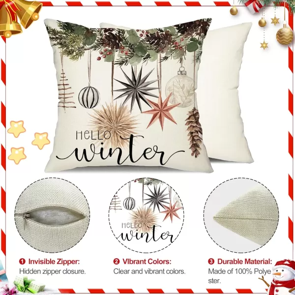 DFXSZ Christmas Pillow Covers 18x18 inch Set of 4 Christmas Tree Gloves Hello Winter Decorative Red White Stripe Throw Pillow Covers Winter Farmhouse Decoration for Home Couch 134White
