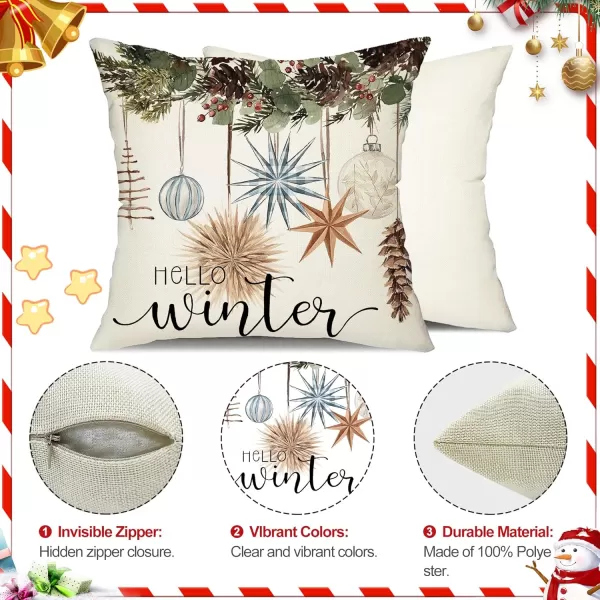 DFXSZ Christmas Pillow Covers 18x18 inch Set of 4 Christmas Tree Gloves Hello Winter Decorative Red White Stripe Throw Pillow Covers Winter Farmhouse Decoration for Home Couch 134Bluewhite