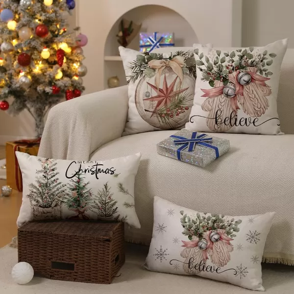 DFXSZ Christmas Pillow Covers 18x18 inch Set of 4 Christmas Tree Gloves Hello Winter Decorative Red White Stripe Throw Pillow Covers Winter Farmhouse Decoration for Home Couch 134White
