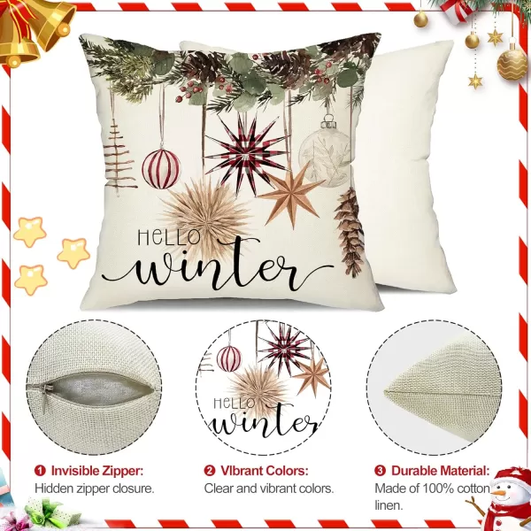 DFXSZ Christmas Pillow Covers 18x18 inch Set of 4 Christmas Tree Gloves Hello Winter Decorative Red White Stripe Throw Pillow Covers Winter Farmhouse Decoration for Home Couch 134Red White