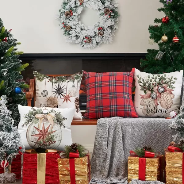 DFXSZ Christmas Pillow Covers 18x18 inch Set of 4 Christmas Tree Gloves Hello Winter Decorative Red White Stripe Throw Pillow Covers Winter Farmhouse Decoration for Home Couch 134White