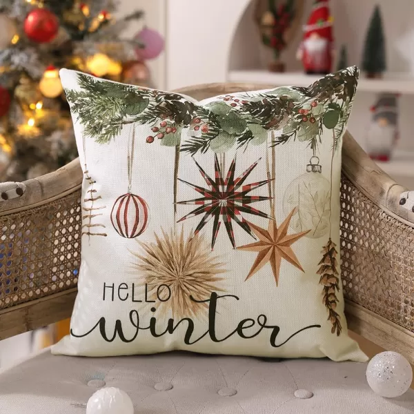 DFXSZ Christmas Pillow Covers 18x18 inch Set of 4 Christmas Tree Gloves Hello Winter Decorative Red White Stripe Throw Pillow Covers Winter Farmhouse Decoration for Home Couch 134Red White