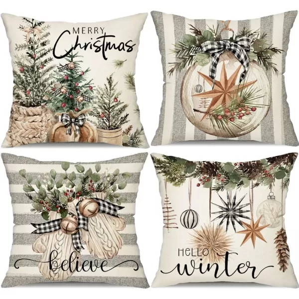 DFXSZ Christmas Pillow Covers 18x18 inch Set of 4 Christmas Tree Gloves Hello Winter Decorative Red White Stripe Throw Pillow Covers Winter Farmhouse Decoration for Home Couch 134White Grey