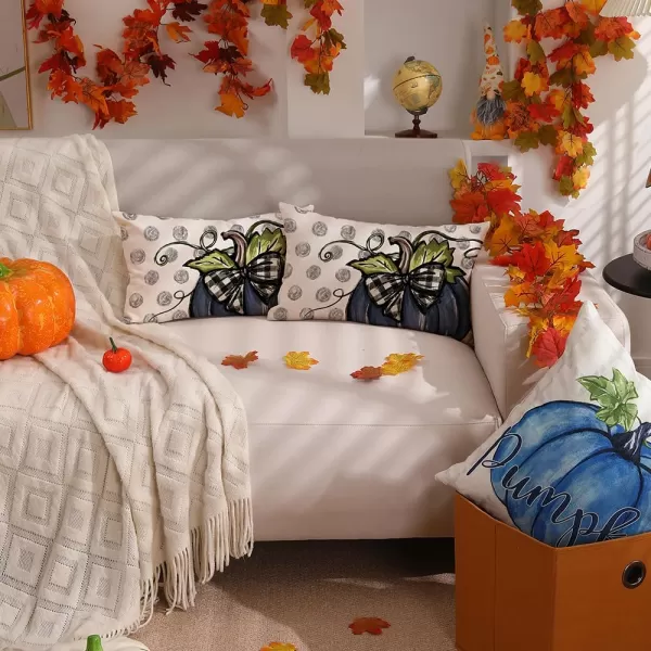 DFXSZ Fall Pillow Covers 12x20 Inch Fall Thanksgiving Gray Polka dots Blue Pumpkins Lumbar Pillow Covers Polyester Fall Decoration for Home Couch YZT074A12Big Blue Pumpkin