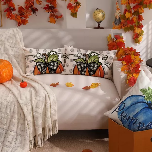 DFXSZ Fall Pillow Covers 12x20 Inch Fall Thanksgiving Gray Polka dots Blue Pumpkins Lumbar Pillow Covers Polyester Fall Decoration for Home Couch YZT074A12Big Orange Pumpkin