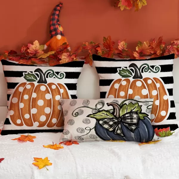 DFXSZ Fall Pillow Covers 12x20 Inch Fall Thanksgiving Gray Polka dots Blue Pumpkins Lumbar Pillow Covers Polyester Fall Decoration for Home Couch YZT074A12Big Blue Pumpkin