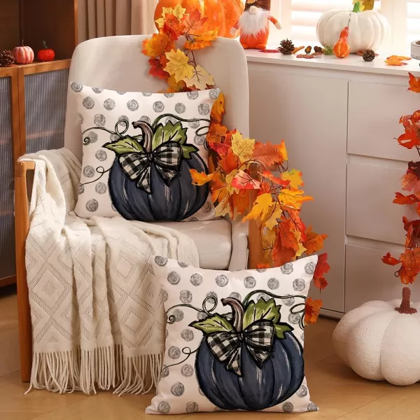 DFXSZ Fall Pillow Covers 12x20 Inch Fall Thanksgiving Gray Polka dots Blue Pumpkins Lumbar Pillow Covers Polyester Fall Decoration for Home Couch YZT074A12Big Blue Pumpkin