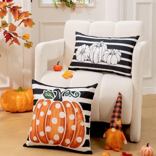 DFXSZ Fall Pillow Covers 12x20 Inch Fall Thanksgiving Gray Polka dots Blue Pumpkins Lumbar Pillow Covers Polyester Fall Decoration for Home Couch YZT074A12White Pumpkin