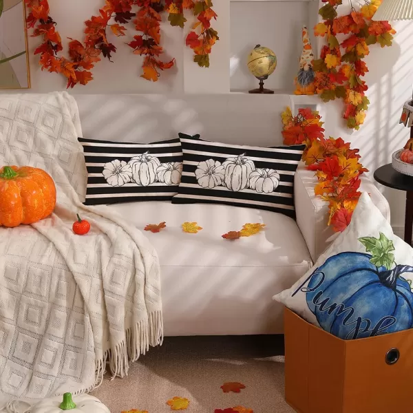 DFXSZ Fall Pillow Covers 12x20 Inch Fall Thanksgiving Gray Polka dots Blue Pumpkins Lumbar Pillow Covers Polyester Fall Decoration for Home Couch YZT074A12White Pumpkin