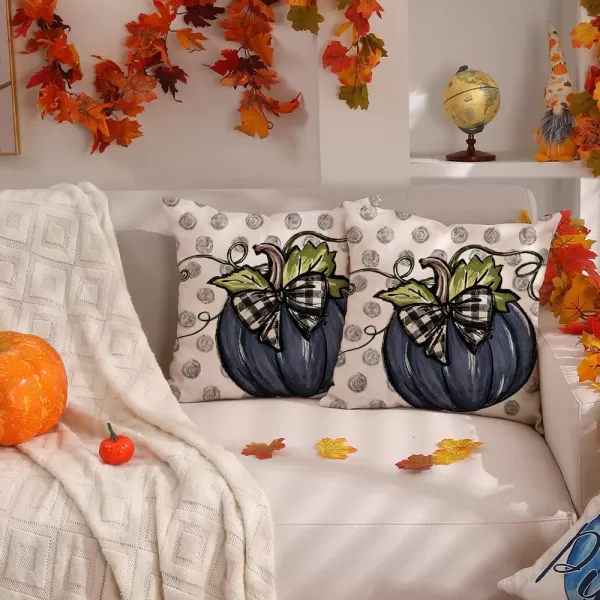 DFXSZ Fall Pillow Covers 12x20 Inch Fall Thanksgiving Gray Polka dots Blue Pumpkins Lumbar Pillow Covers Polyester Fall Decoration for Home Couch YZT074A12Big Blue Pumpkin