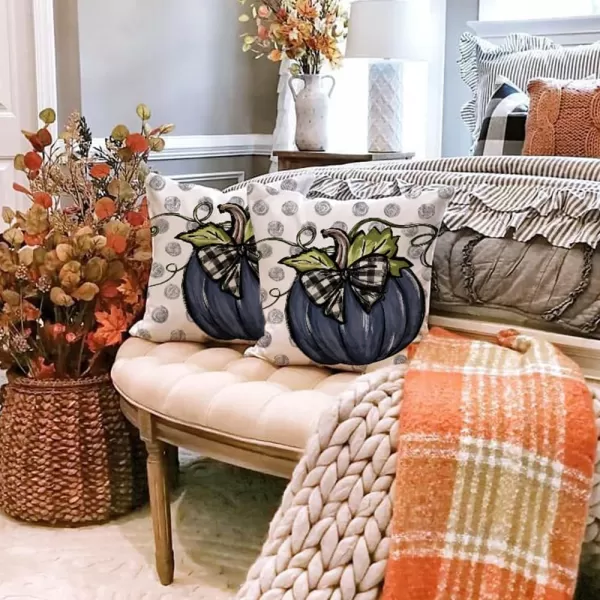 DFXSZ Fall Pillow Covers 12x20 Inch Fall Thanksgiving Gray Polka dots Blue Pumpkins Lumbar Pillow Covers Polyester Fall Decoration for Home Couch YZT074A12Big Blue Pumpkin