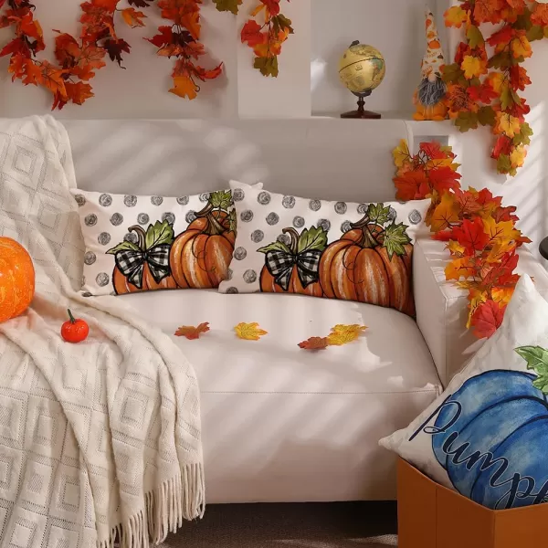 DFXSZ Fall Pillow Covers 12x20 Inch Fall Thanksgiving Gray Polka dots Blue Pumpkins Lumbar Pillow Covers Polyester Fall Decoration for Home Couch YZT074A12Orange Size Pumpkin