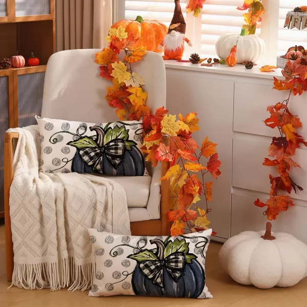 DFXSZ Fall Pillow Covers 12x20 Inch Fall Thanksgiving Gray Polka dots Blue Pumpkins Lumbar Pillow Covers Polyester Fall Decoration for Home Couch YZT074A12Big Blue Pumpkin