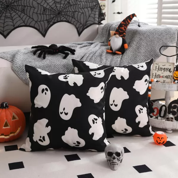 DFXSZ Halloween Pillow Covers 18x18 inch Set of 2 Happy Halloween White Ghost Decor Black Pillow Covers Happy Halloween Sofa Bed Outdoor Car Decoration TH14A18White
