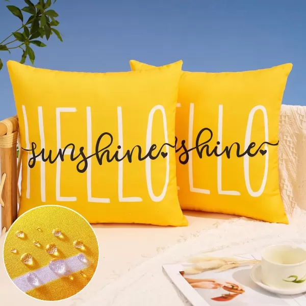 DFXSZ Outdoor Pillow Covers 18x18 Inch Set of 2 Hello Sunshine Decor Yellow Waterproof Throw Pillow Covers Summer Outdoor Waterproof Pillow Covers Decor for Patio Funiture Garden Sofa Couch 020BYellow