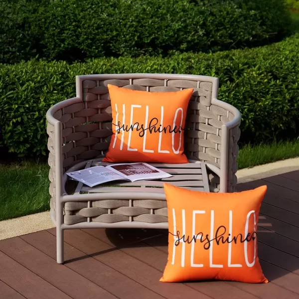 DFXSZ Outdoor Pillow Covers 18x18 Inch Set of 2 Hello Sunshine Decor Yellow Waterproof Throw Pillow Covers Summer Outdoor Waterproof Pillow Covers Decor for Patio Funiture Garden Sofa Couch 020BOrange
