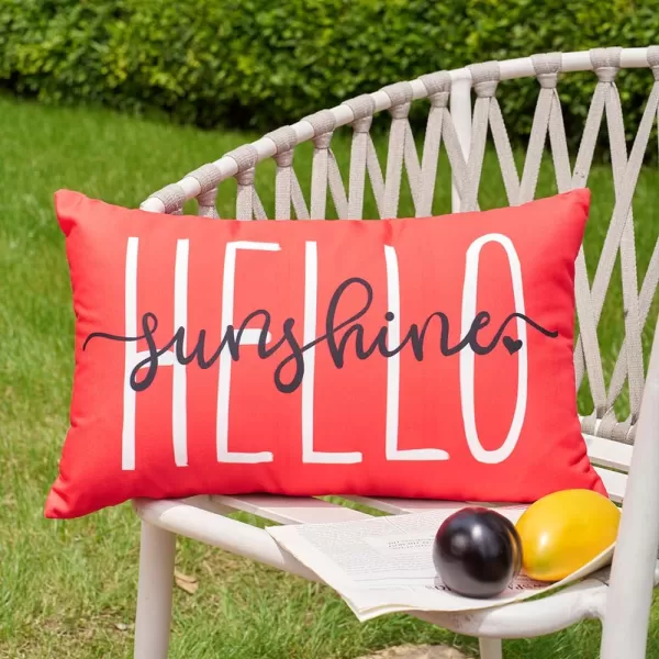 DFXSZ Outdoor Pillow Covers 18x18 Inch Set of 2 Hello Sunshine Decor Yellow Waterproof Throw Pillow Covers Summer Outdoor Waterproof Pillow Covers Decor for Patio Funiture Garden Sofa Couch 020BRed