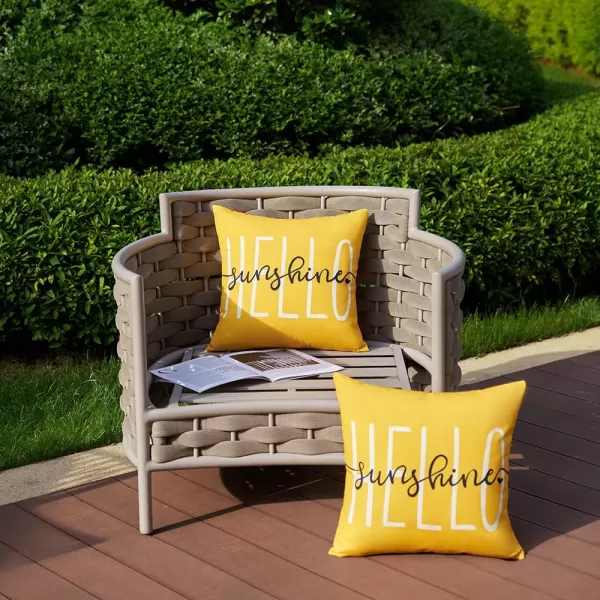 DFXSZ Outdoor Pillow Covers 18x18 Inch Set of 2 Hello Sunshine Decor Yellow Waterproof Throw Pillow Covers Summer Outdoor Waterproof Pillow Covers Decor for Patio Funiture Garden Sofa Couch 020BYellow