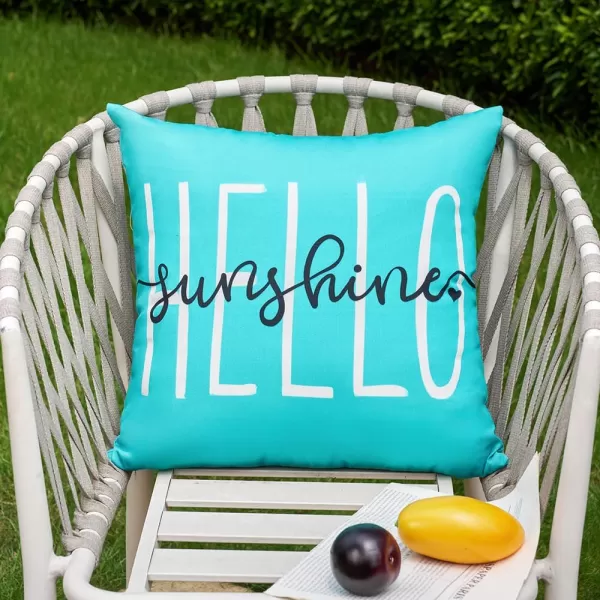 DFXSZ Outdoor Pillow Covers 18x18 Inch Set of 2 Hello Sunshine Decor Yellow Waterproof Throw Pillow Covers Summer Outdoor Waterproof Pillow Covers Decor for Patio Funiture Garden Sofa Couch 020BBlue Green