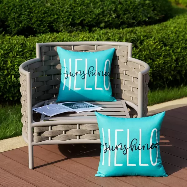 DFXSZ Outdoor Pillow Covers 18x18 Inch Set of 2 Hello Sunshine Decor Yellow Waterproof Throw Pillow Covers Summer Outdoor Waterproof Pillow Covers Decor for Patio Funiture Garden Sofa Couch 020BBlue Green