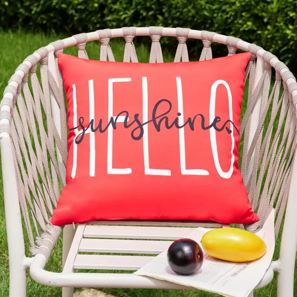 DFXSZ Outdoor Pillow Covers 18x18 Inch Set of 2 Hello Sunshine Decor Yellow Waterproof Throw Pillow Covers Summer Outdoor Waterproof Pillow Covers Decor for Patio Funiture Garden Sofa Couch 020BRed