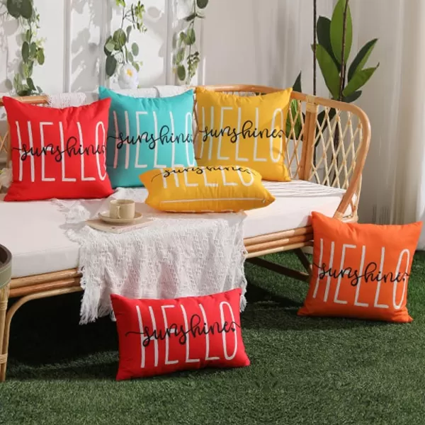 DFXSZ Outdoor Pillow Covers 18x18 Inch Set of 2 Hello Sunshine Decor Yellow Waterproof Throw Pillow Covers Summer Outdoor Waterproof Pillow Covers Decor for Patio Funiture Garden Sofa Couch 020BYellow