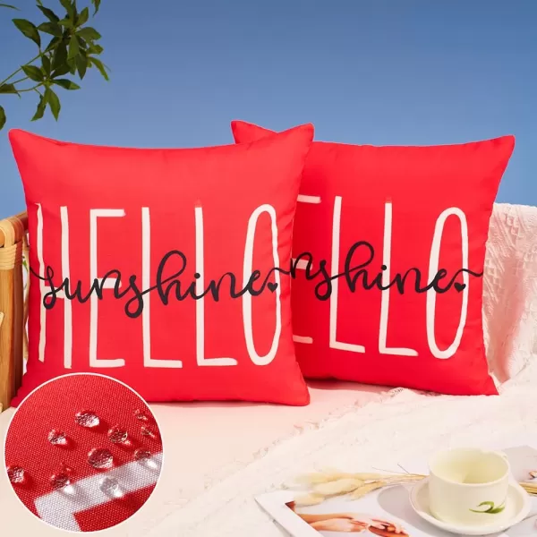 DFXSZ Outdoor Pillow Covers 18x18 Inch Set of 2 Hello Sunshine Decor Yellow Waterproof Throw Pillow Covers Summer Outdoor Waterproof Pillow Covers Decor for Patio Funiture Garden Sofa Couch 020BRed