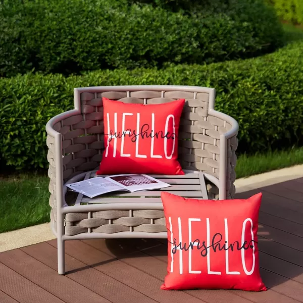 DFXSZ Outdoor Pillow Covers 18x18 Inch Set of 2 Hello Sunshine Decor Yellow Waterproof Throw Pillow Covers Summer Outdoor Waterproof Pillow Covers Decor for Patio Funiture Garden Sofa Couch 020BRed
