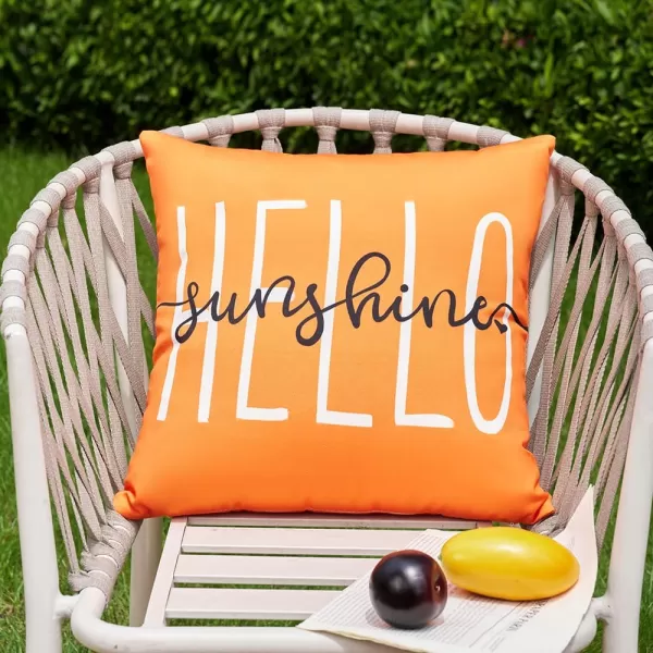 DFXSZ Outdoor Pillow Covers 18x18 Inch Set of 2 Hello Sunshine Decor Yellow Waterproof Throw Pillow Covers Summer Outdoor Waterproof Pillow Covers Decor for Patio Funiture Garden Sofa Couch 020BOrange