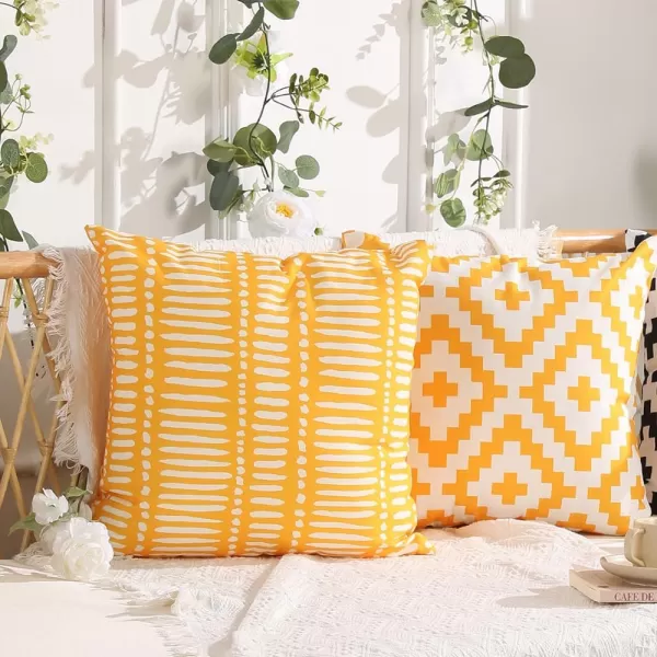 DFXSZ Outdoor Pillow Covers 18x18 Inch Set of 2 White Lines and Polka dots Decor Black Throw Pillow Covers Outdoor Waterproof Pillow Covers Decor for Patio Funiture Garden Sofa Couch 022BYellow