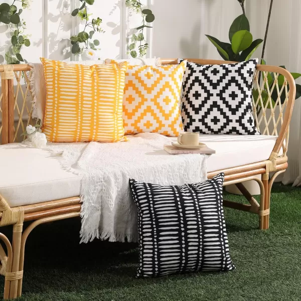 DFXSZ Outdoor Pillow Covers 18x18 Inch Set of 2 White Lines and Polka dots Decor Black Throw Pillow Covers Outdoor Waterproof Pillow Covers Decor for Patio Funiture Garden Sofa Couch 022BYellow
