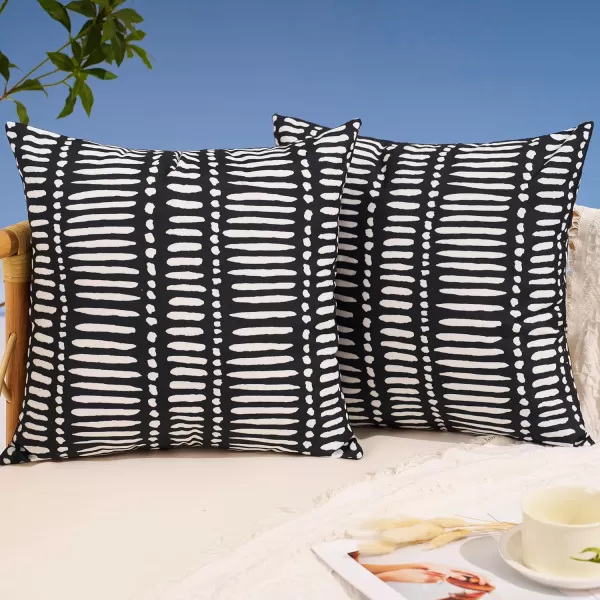 DFXSZ Outdoor Pillow Covers 18x18 Inch Set of 2 White Lines and Polka dots Decor Black Throw Pillow Covers Outdoor Waterproof Pillow Covers Decor for Patio Funiture Garden Sofa Couch 022BBlack