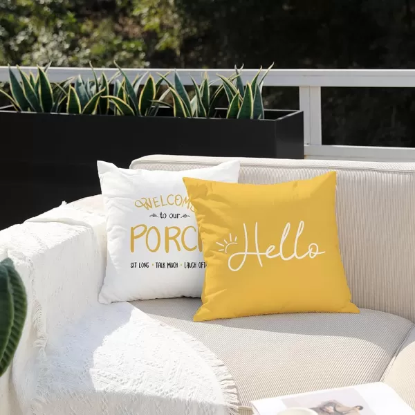 DFXSZ Outdoor Pillow Covers 18x18 Inch Set of 4 Hello Sunshine Decorative Yellow Throw Pillows Outdoor Summer Waterproof Decor for Patio Funiture Garden Polyester Cushion Covers 013DYellow White