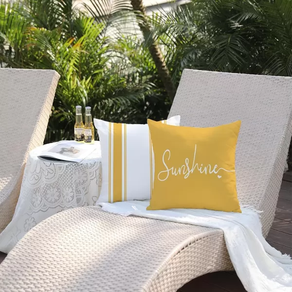 DFXSZ Outdoor Pillow Covers 18x18 Inch Set of 4 Hello Sunshine Decorative Yellow Throw Pillows Outdoor Summer Waterproof Decor for Patio Funiture Garden Polyester Cushion Covers 013DYellow