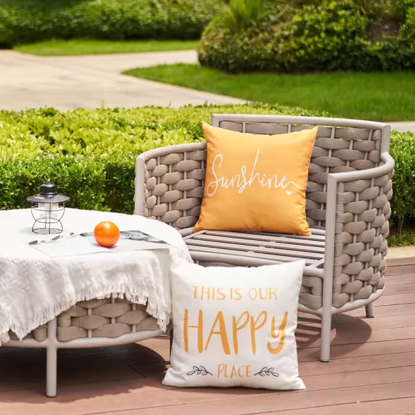 DFXSZ Outdoor Pillow Covers 18x18 Inch Set of 4 Hello Sunshine Decorative Yellow Throw Pillows Outdoor Summer Waterproof Decor for Patio Funiture Garden Polyester Cushion Covers 013DYellow White